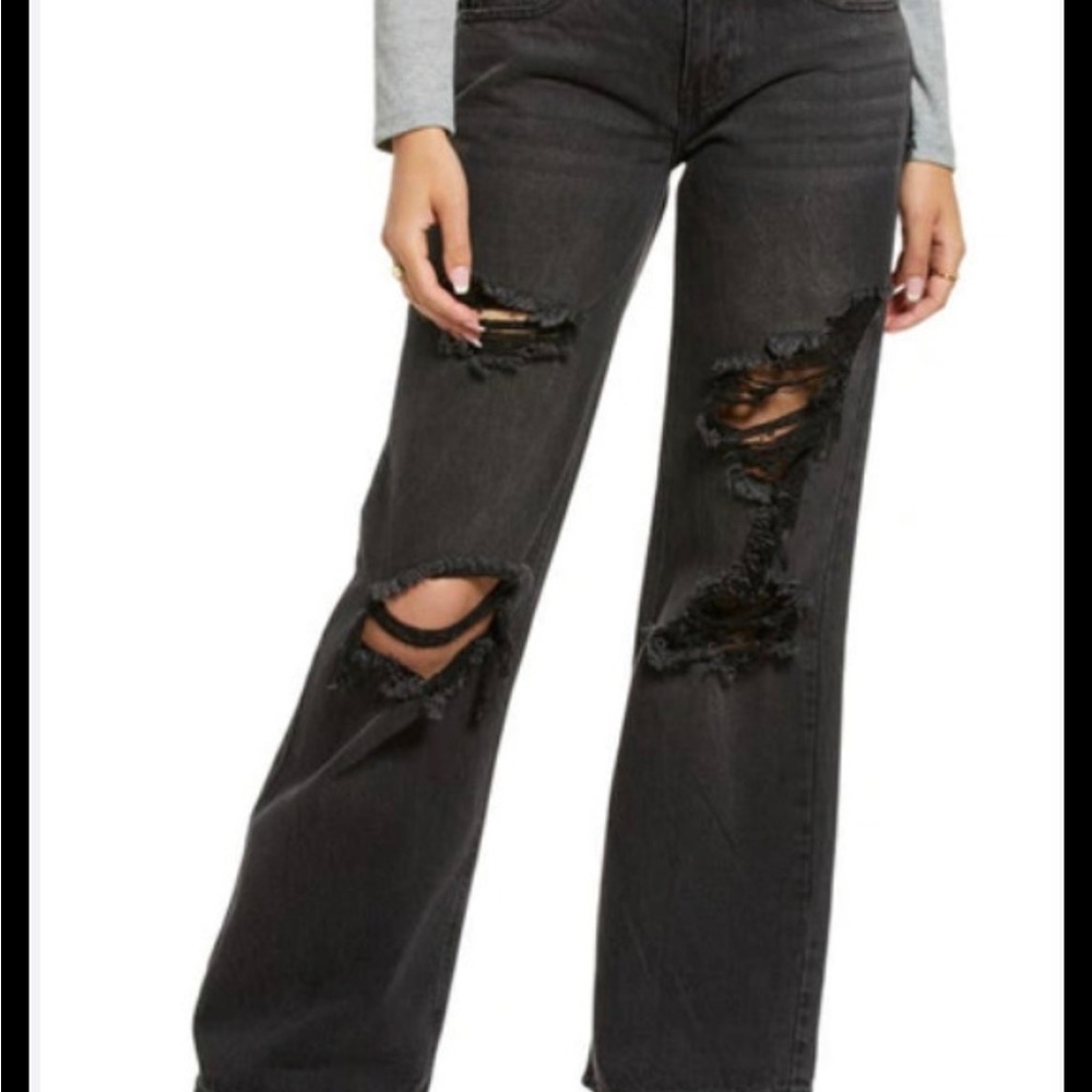 BP Women's NWT Destroyed Low Rise Wide Leg Jeans Size 30- Black Wash - Picture 9 of 10